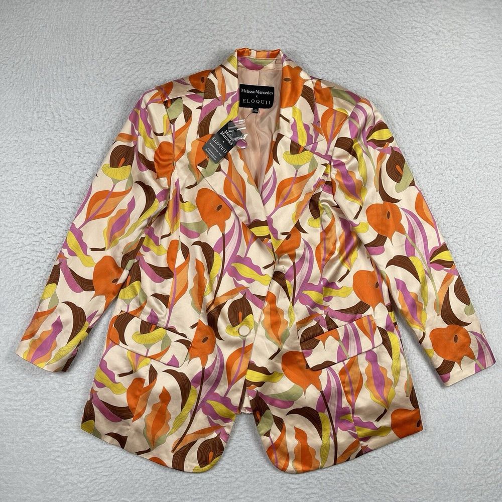 Melissa Mercedes X Eloquii Blazer Womens 14 Multicolor Satin Floral Statement